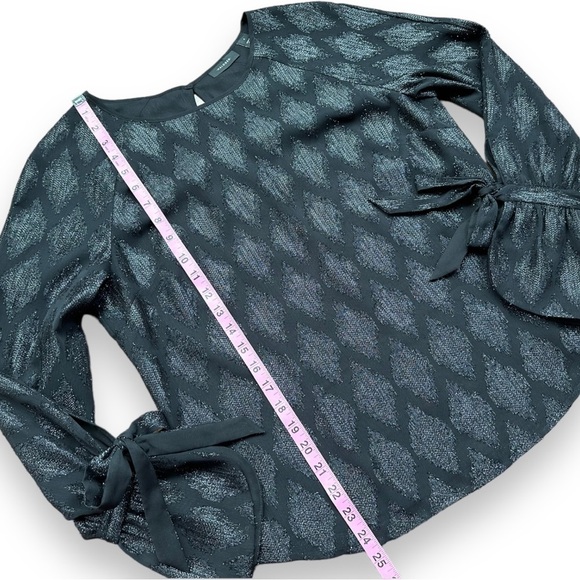 HALOGEN Sheer Black Metallic Diamond Brocade Sheer Long Sleeve Blouse | Size S - Picture 12 of 14